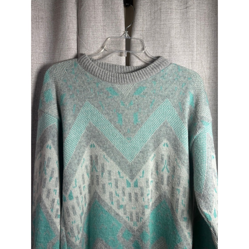 VNTG Forum Made in Italy Wool Blend Geometric Chevron Sweater Mens Medium Grey